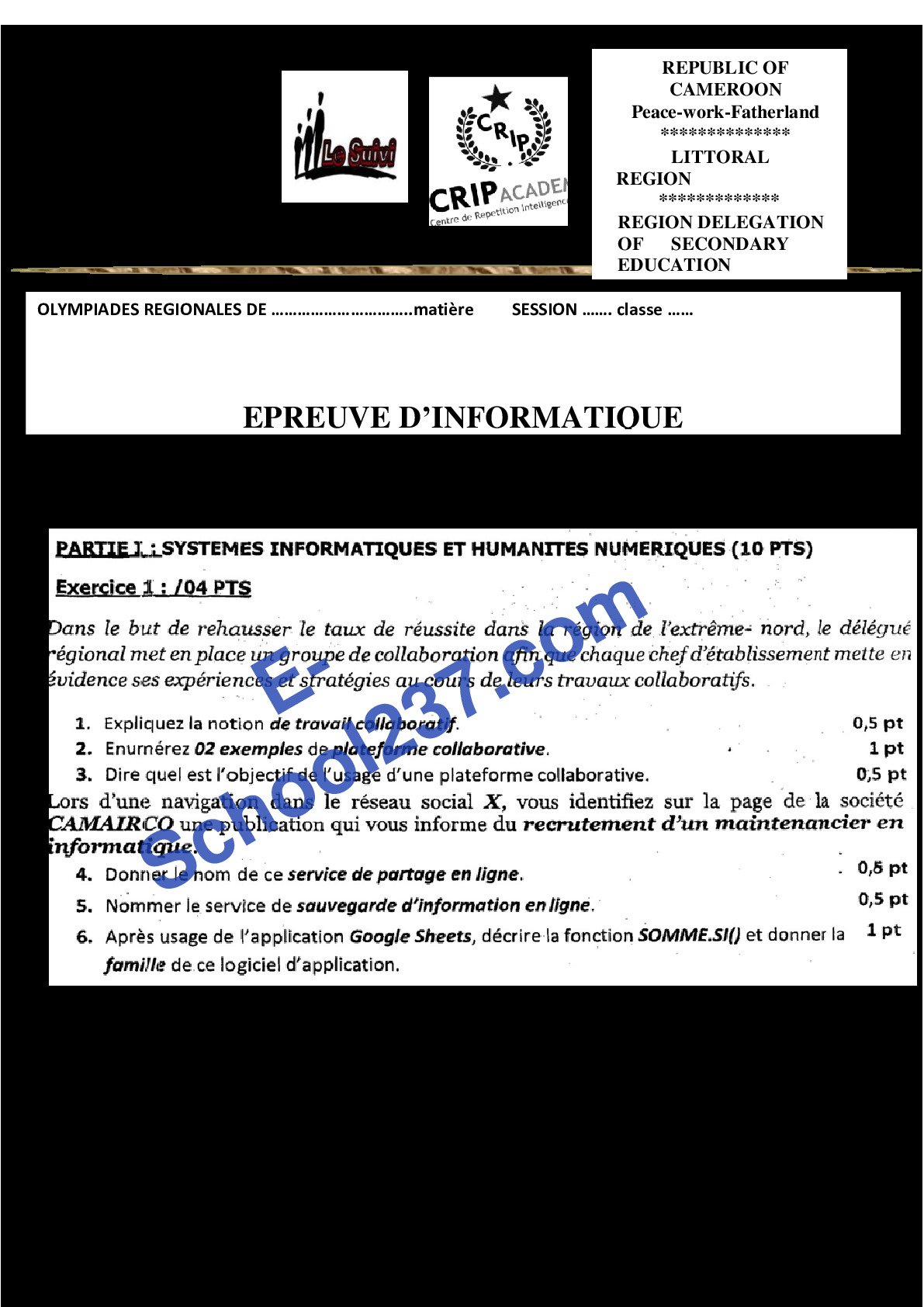 EPREUVE D'informatique terminale série C